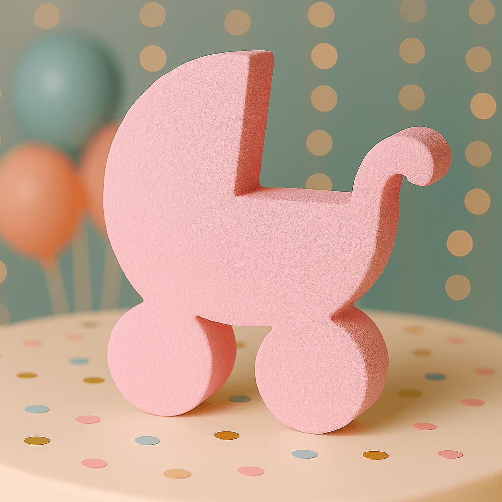 Pink baby carriage centerpiece handmade foam décor for baby shower or gender reveal table decoration