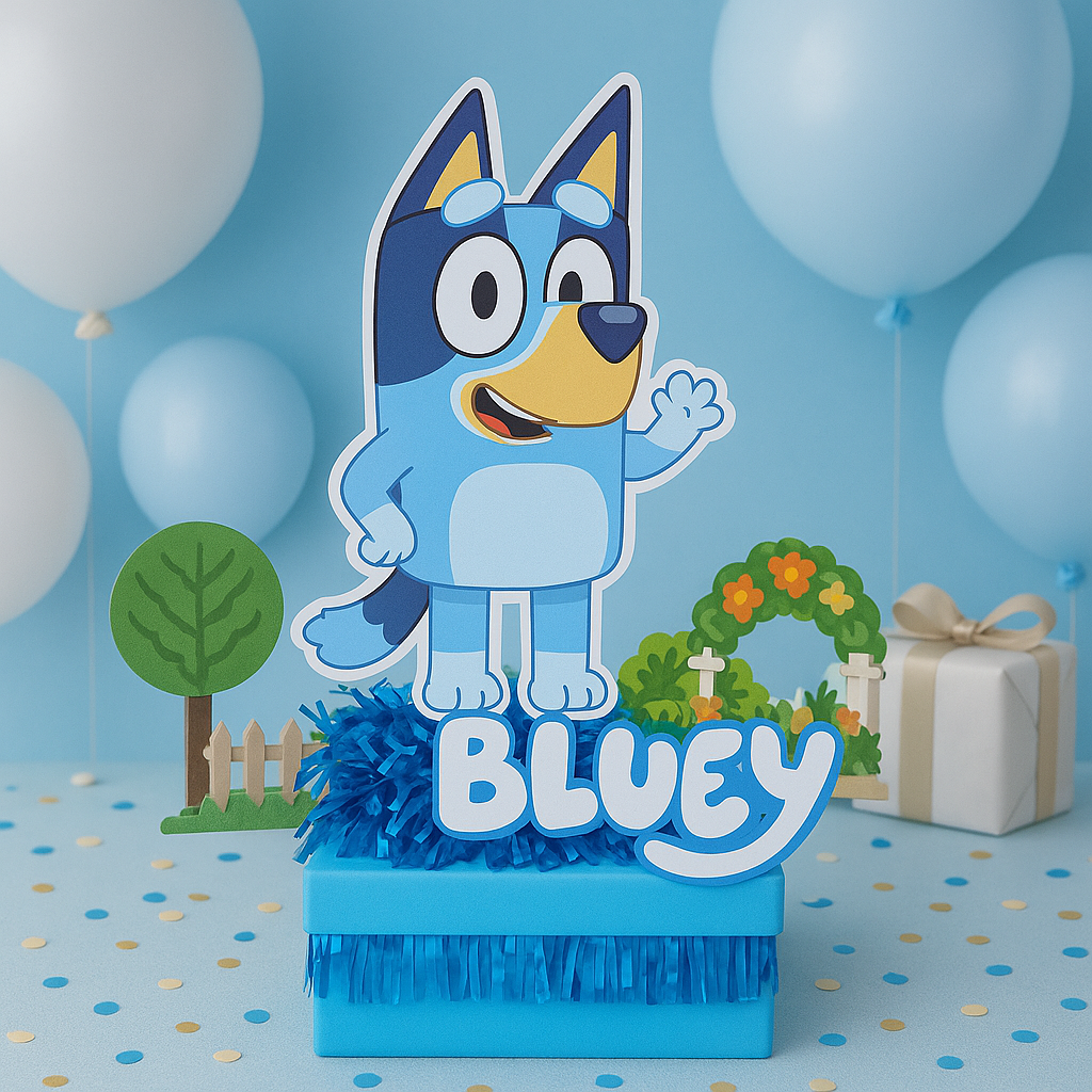 Handmade Bluey birthday decorations and party cutouts for kids celebrations