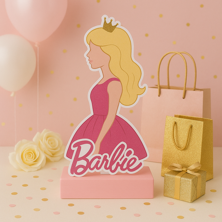 Barbie birthday decorations with handmade foam centerpieces and cake toppers