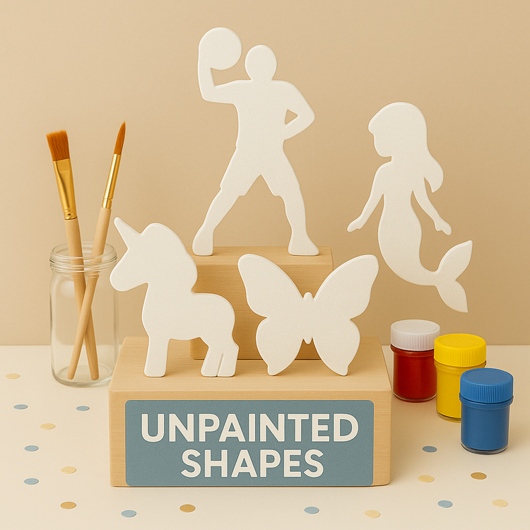 Unpainted foam shapes for crafts – EPS polystyrene cones, hearts, and discs ready for painting and DIY projects