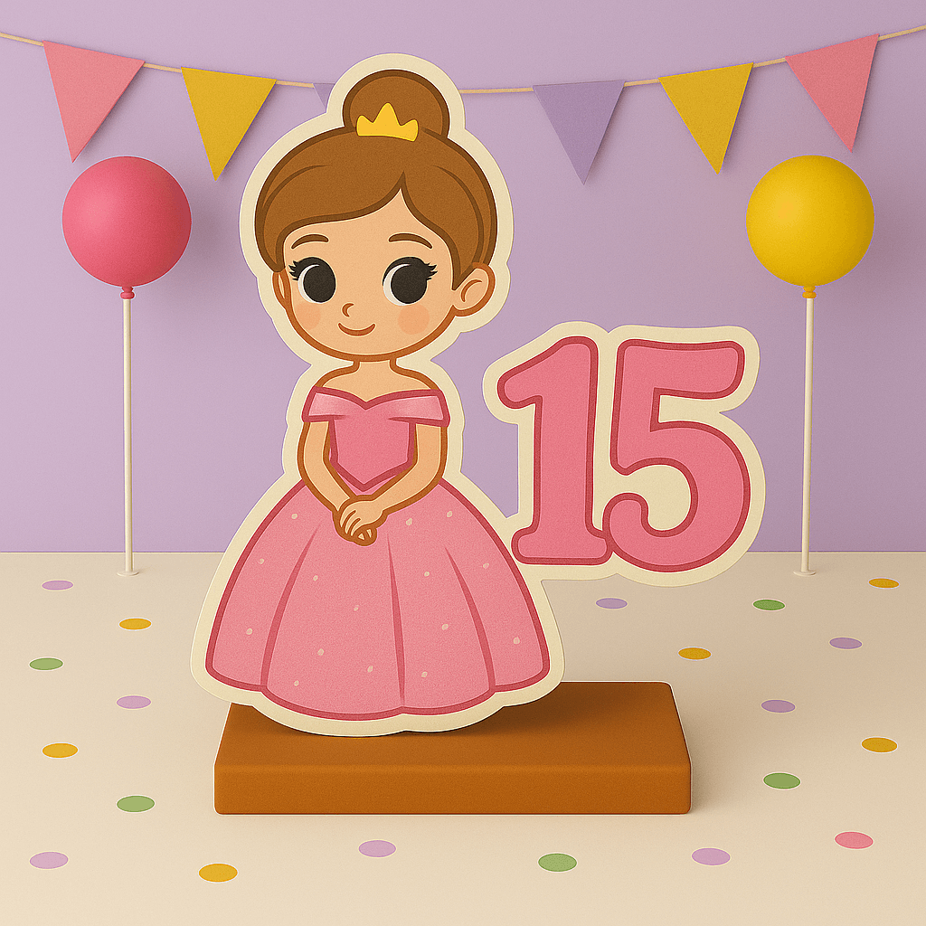 Sweet 16 and Quinceañera foam centerpieces, cutouts and toppers in rose gold, purple and Cinderella themes