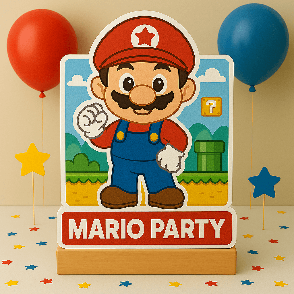 Mario Bros birthday decorations centerpiece and cupcake toppers for Super Mario Bros party supplies