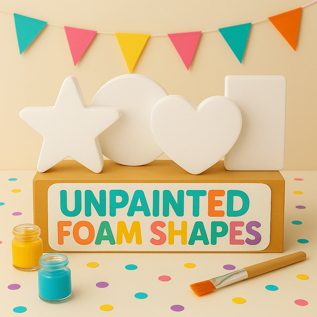 Unpainted foam shapes in EPS styrofoam for DIY crafts and party decorations