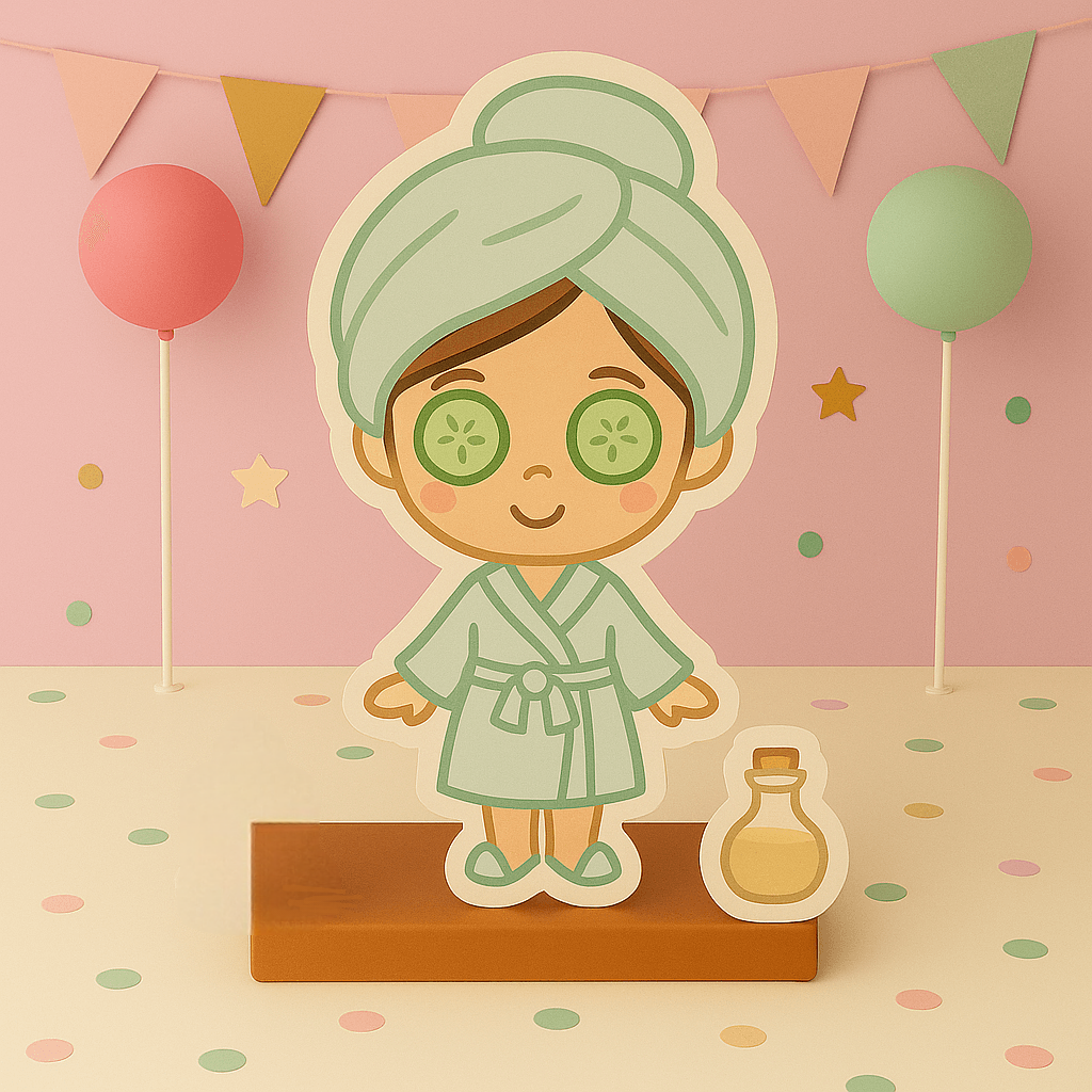 Spa party decorations with foam cutouts, toppers, centerpieces and birthday supplies for girls spa themed party