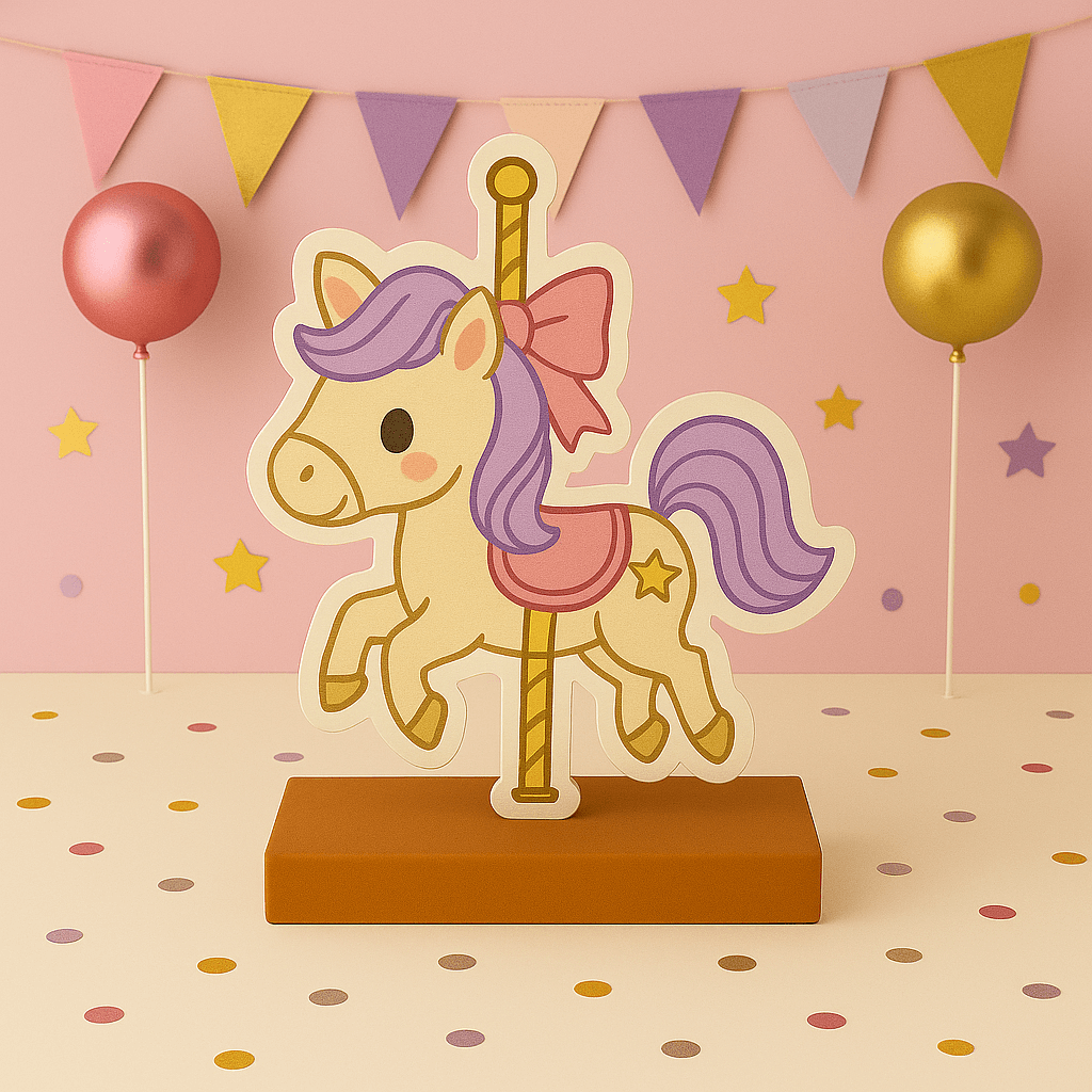 Carousel Horse party decorations with centerpieces, cutouts and cake toppers for merry go round birthday theme