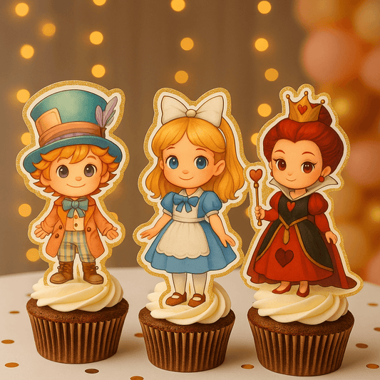 Alice in Wonderland cupcake toppers handmade foam birthday decorations