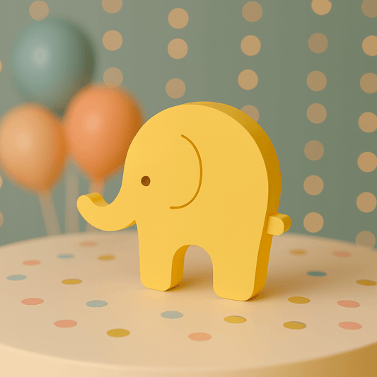 Handmade baby shower decorations featuring elephant centerpiece for gender-neutral table décor