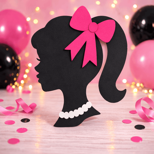 Barbie silhouette foam cutout centerpiece for Barbie birthday decorations barbie silhouette centerpiece