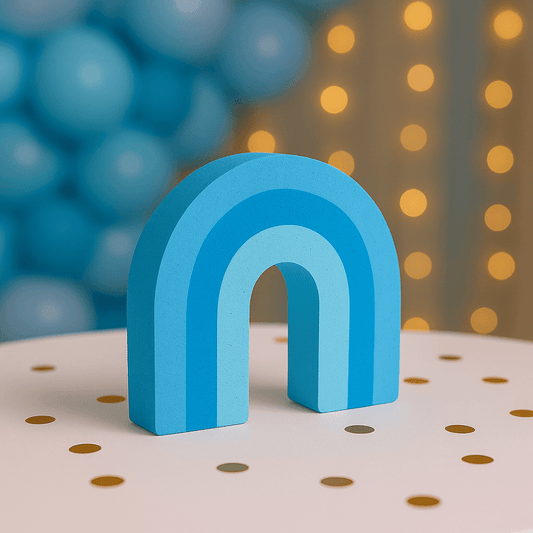 Blue rainbow centerpiece in 2 inch foam, freestanding table decor