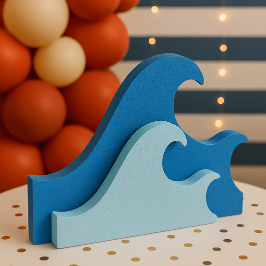 Nautical wave centerpiece handmade from painted foam in blue tones for sailor and beach theme party decorations