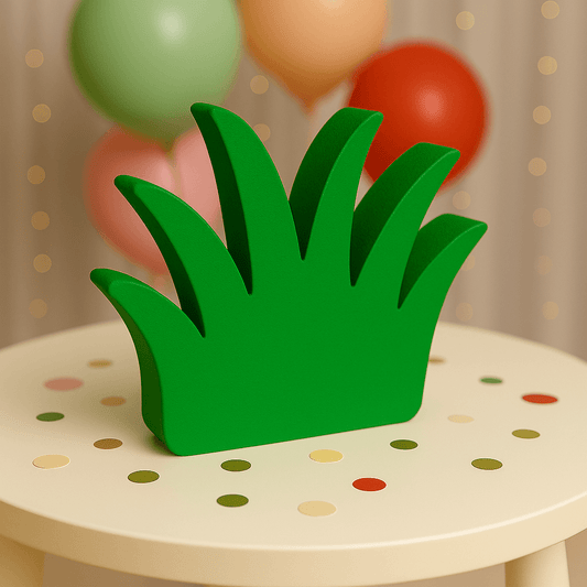 Green woodland grass centerpiece for forest or farm themed party setup

